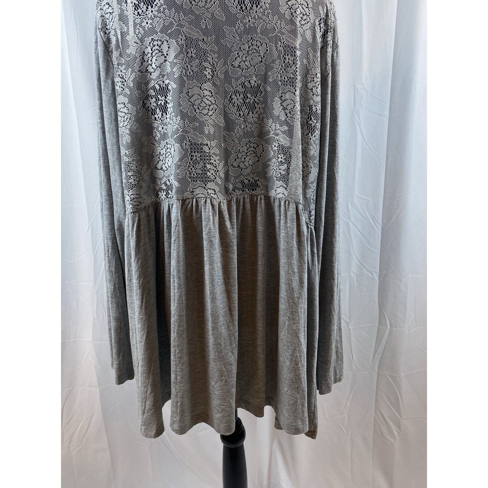 New Kische Gray Tshirt Knit Long Sleeve Lace Back Cardigan‎ Women's Size 1X - Picture 2 of 6